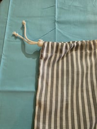 Image 3 of Linen Bread Bag Set- Grey & White Stripes