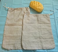 Image 1 of Linen Bread Bag Set- Grey & White Stripes