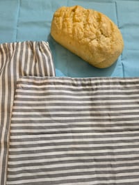 Image 2 of Linen Bread Bag Set- Grey & White Stripes