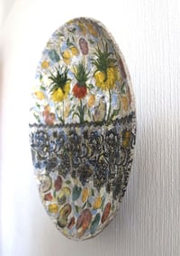 Image 5 of Paper Mache Wall Plate with Crown Imperial & Shells | Colorful Decoupage Art
