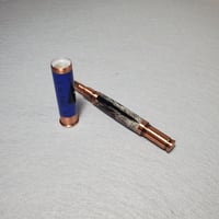 Image 12 of Blue 12 Gauge Shotgun Shell Rollerball Pen with Turkey Feathers, Antique Copper Finish, #0309