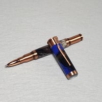 Image 13 of Blue 12 Gauge Shotgun Shell Rollerball Pen with Turkey Feathers, Antique Copper Finish, #0309