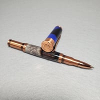 Image 15 of Blue 12 Gauge Shotgun Shell Rollerball Pen with Turkey Feathers, Antique Copper Finish, #0309