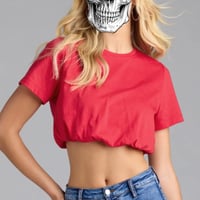 red bubble crop top shirt