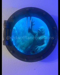 Image 2 of Creature of the Black Lagoon: The Lurker Beneath | Light-Up Horror Porthole Wall Art | Nautical Mons