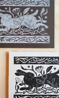 Image 3 of Rabbit in the Garden Block Print (Brown and White Version)