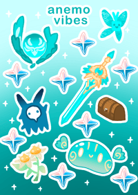 Image 1 of Genshin Anemo Vibes Sticker Sheet A5 size