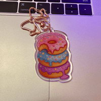 Image 1 of "Cream Filled?" Stacked Donuts LT Keychain, 2.5" Glitter Front, Double Sided
