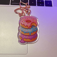 Image 2 of "Cream Filled?" Stacked Donuts LT Keychain, 2.5" Glitter Front, Double Sided