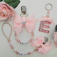 Image 1 of Personalised Pram Charm, Glitter Personalised Keyring/Changing bag charm, Personalised Dummy Clip
