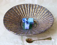 Image 4 of Old Gold Paper Mache Grooved Bowl - Coastal Rustic decor