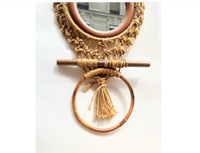 Image 4 of Miroir hibou porte-serviette 60/70 macramé corde & bois  vintage bohème chic