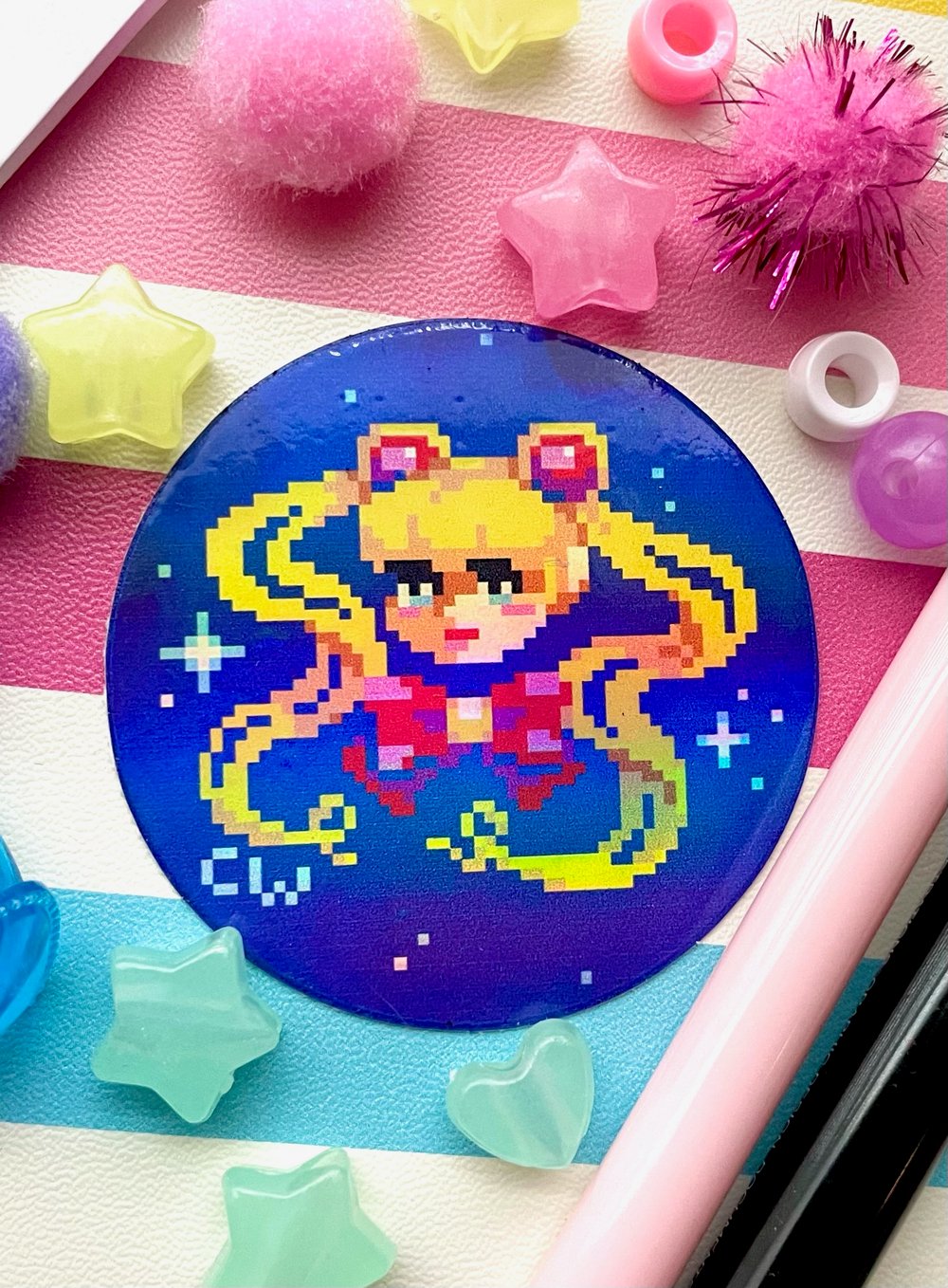 Image of Holographic Pixel Art Sticker - Sailor Moon