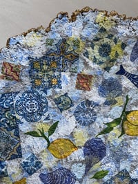 Image 2 of Greek Inspired Decorative Paper Mache Plate with Fish, Lemon and Shells decoupage