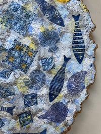 Image 5 of Greek Inspired Decorative Paper Mache Plate with Fish, Lemon and Shells decoupage