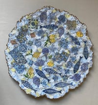 Image 6 of Greek Inspired Decorative Paper Mache Plate with Fish, Lemon and Shells decoupage