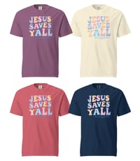 Image 1 of Jesus Saves Y'all Groovy with pastel colors - Comfort Colors tee - FREE SHIPPING!!