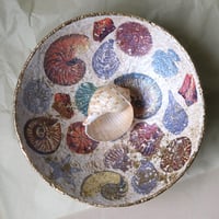 Image 2 of Aged Paper Mache Bowl with Seashells Decoupage | Coastal Style Recycled Papier Plate