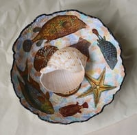 Image 3 of Paper Mache Bowl with Seashells and Fishes – Handmade Coastal Decor