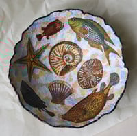 Image 8 of Paper Mache Bowl with Seashells and Fishes – Handmade Coastal Decor