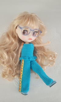 Image 1 of Handmade Crochet Outfit for Blythe Doll – Turquoise Summer Set
