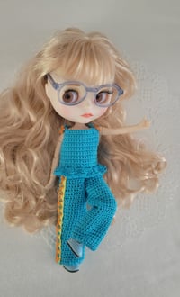 Image 2 of Handmade Crochet Outfit for Blythe Doll – Turquoise Summer Set