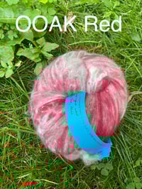 Image 3 of (Red-Themed) Bunowools! Angora fiber + wool = JOY!