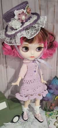 Image 4 of Handmade Blythe-Inspired Doll with Crochet Outfit and Hat