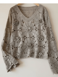 Image 1 of Romantic Crochet Lace Sweater – Sand