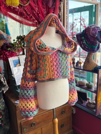 Image 1 of Cropped crop hooded jumper/sweater hood - flared bell sleeve - handmade crochet - wool acrylic - ...