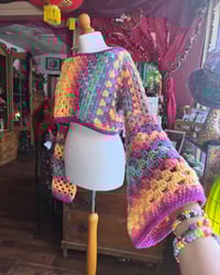 Image 1 of Ethereal - Cropped jumper crop top off shoulder - wide flared sleeve - handmade crochet - pastel ...