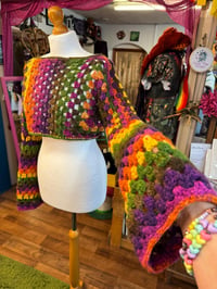 Image 1 of Retrovision - Crochet slash neck crop jumper - handspun sparkly merino wool pink orange yellow br...