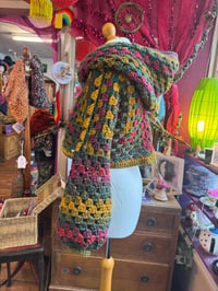 Image 2 of Sage - cropped hooded jumper/sweater - flared bell sleeve - handmade crochet - red green gold aut...