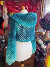 Image 2 of Seabeam - lightweight cropped hooded jumper/sweater - flared bell sleeve - handmade crochet - blu...