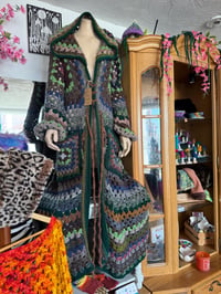 Image 2 of Forest Girl - crochet cardigan duster - green brown maxi long hooded cardi - acrylic vegan - cors...