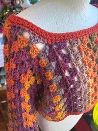 Image 2 of Earthling - cropped jumper crop sweater - flared bell sleeve - handmade crochet - purple berry or...