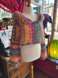 Image 2 of Cropped crop hooded jumper/sweater hood - flared bell sleeve - handmade crochet - wool acrylic - ...
