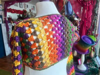 Image 3 of Retrovision - Crochet slash neck crop jumper - handspun sparkly merino wool pink orange yellow br...