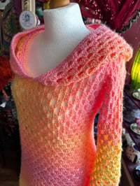 Image 3 of SUNDANCER. Long hooded jumper dress - flared bell sleeves - handmade crochet - vegan acrylic - pa...