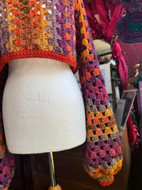 Image 3 of Earthling - cropped jumper crop sweater - flared bell sleeve - handmade crochet - purple berry or...