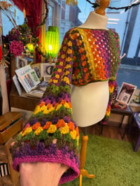 Image 4 of Retrovision - Crochet slash neck crop jumper - handspun sparkly merino wool pink orange yellow br...