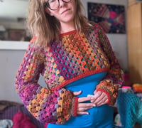 Image 4 of Earthling - cropped jumper crop sweater - flared bell sleeve - handmade crochet - purple berry or...