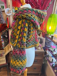 Image 5 of Sage - cropped hooded jumper/sweater - flared bell sleeve - handmade crochet - red green gold aut...