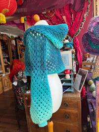 Image 5 of Seabeam - lightweight cropped hooded jumper/sweater - flared bell sleeve - handmade crochet - blu...