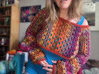 Image 5 of Earthling - cropped jumper crop sweater - flared bell sleeve - handmade crochet - purple berry or...