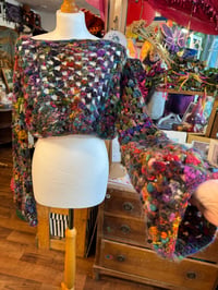 Image 4 of Rebel - Cropped crop jumper - flared sleeve - crochet - handspun hand dyed merino wool - dark ric...