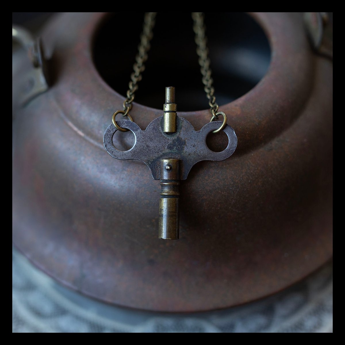 Antique Brass & Iron Clock Key Necklace