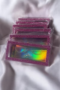 10PC Pink Luxury Rhinestone Lash Case- Holographic Dazzle  Eyelash Storage Box 