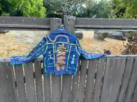 Image 1 of In honor of Marija Gimbutas -Handpainted Outsider Art Blue Jean Jacket 