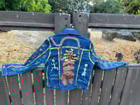 Image 2 of In honor of Marija Gimbutas -Handpainted Outsider Art Blue Jean Jacket 